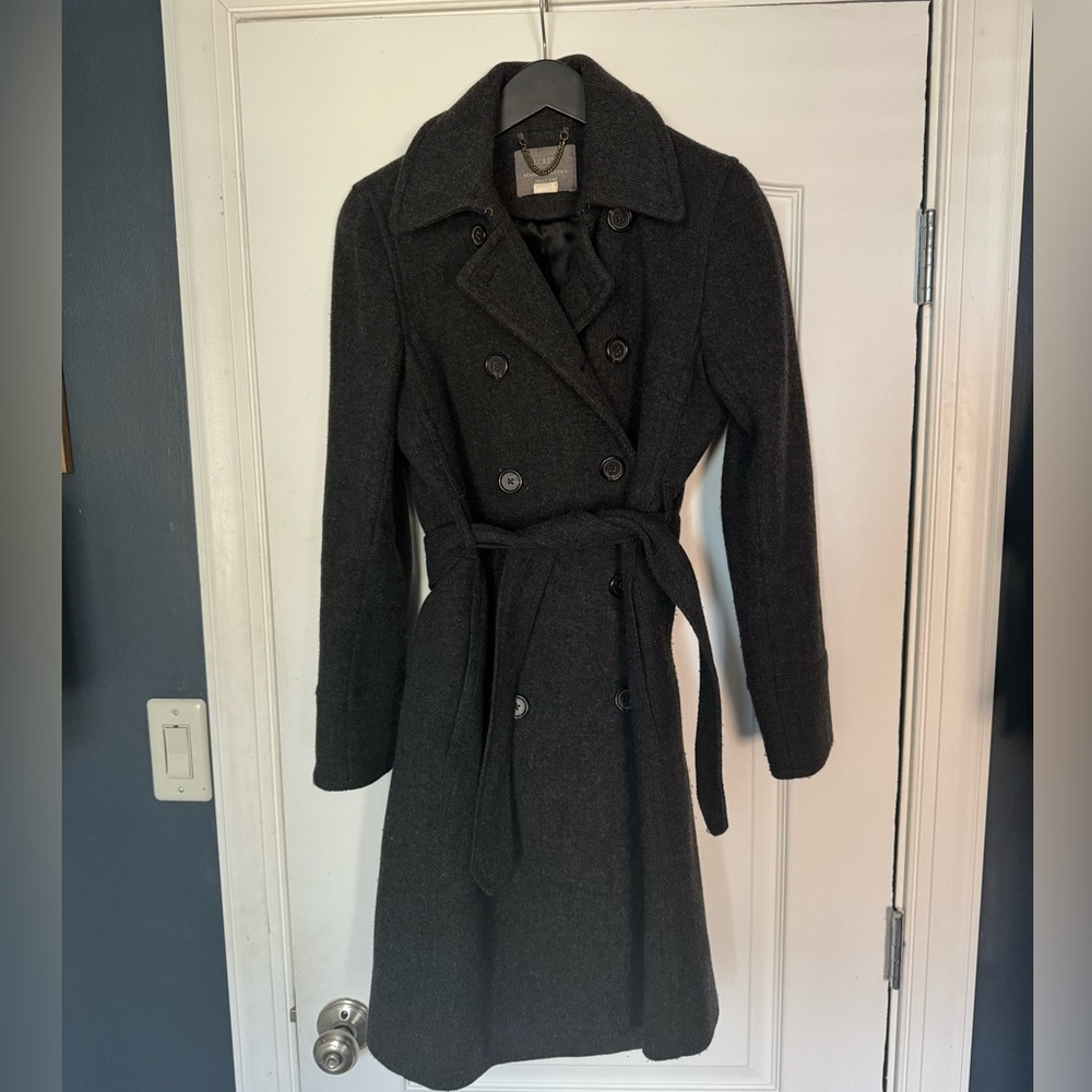 Wool belted peacoat J. crew size 8 charcoal gray stadium cloth newly lined